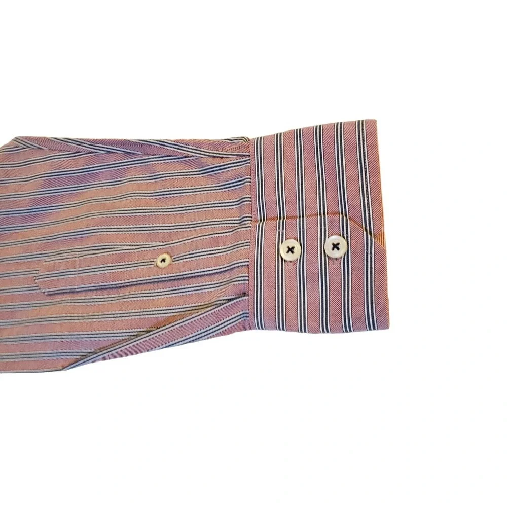 Banana Republic Shirt Non Iron Slim‎ Fit Men's M 15-15.5 Striped Red Office